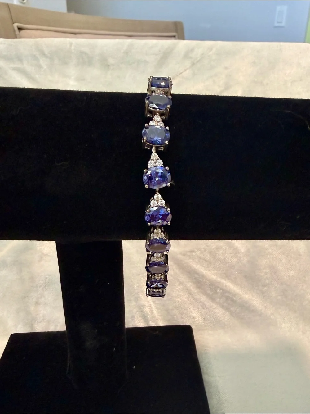 🌸JTV16-Blue Lab Created Sapphire Rhodium Over Sterling Silver Tennis Bracelet💎🛍️